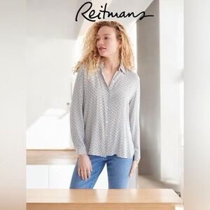 Reitmans, Plus Size Long Sleeve Button-Down
Blouse, 3X, Green, Pink, White